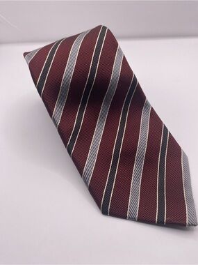 Isaia Maroon and Gray Diagonal Stripe Silk Tie